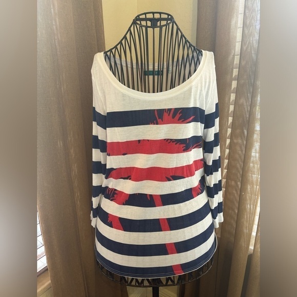 Pim + Larkin Red, White, and Blue Striped Tree long sleeve tee - Picture 2 of 7